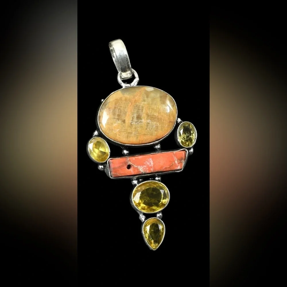 Artisan Handcrafted Jewelry YELLOW LACE AGATE And CITRINE Multi-Stone Pendant - Picture 6 of 15